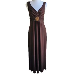 Enfocus Studio Brown Babydoll Maxi Dress Womens 8 V-Neck y2k Forest Fairy Grunge